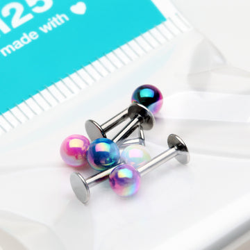 Detail View 1 of 5 Pcs Pack of Assorted Color Iridescent Metallic Coated Steel Labrets